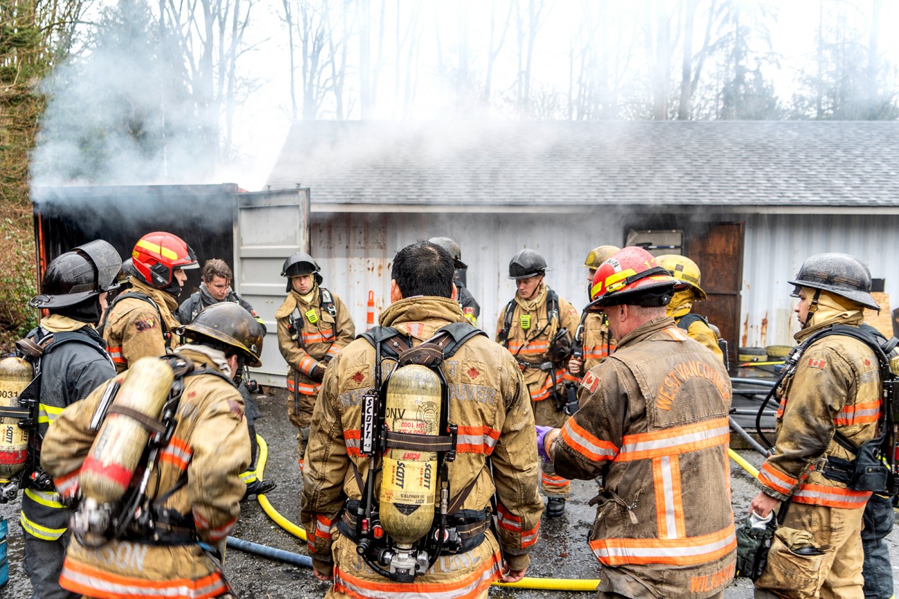 A group of firefighters from different jurisdictions take part in training exercises.