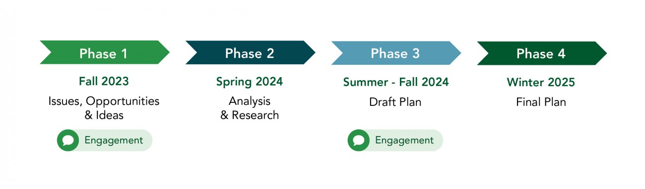 The dog plan's development timeline in four phases, details are in the content below.