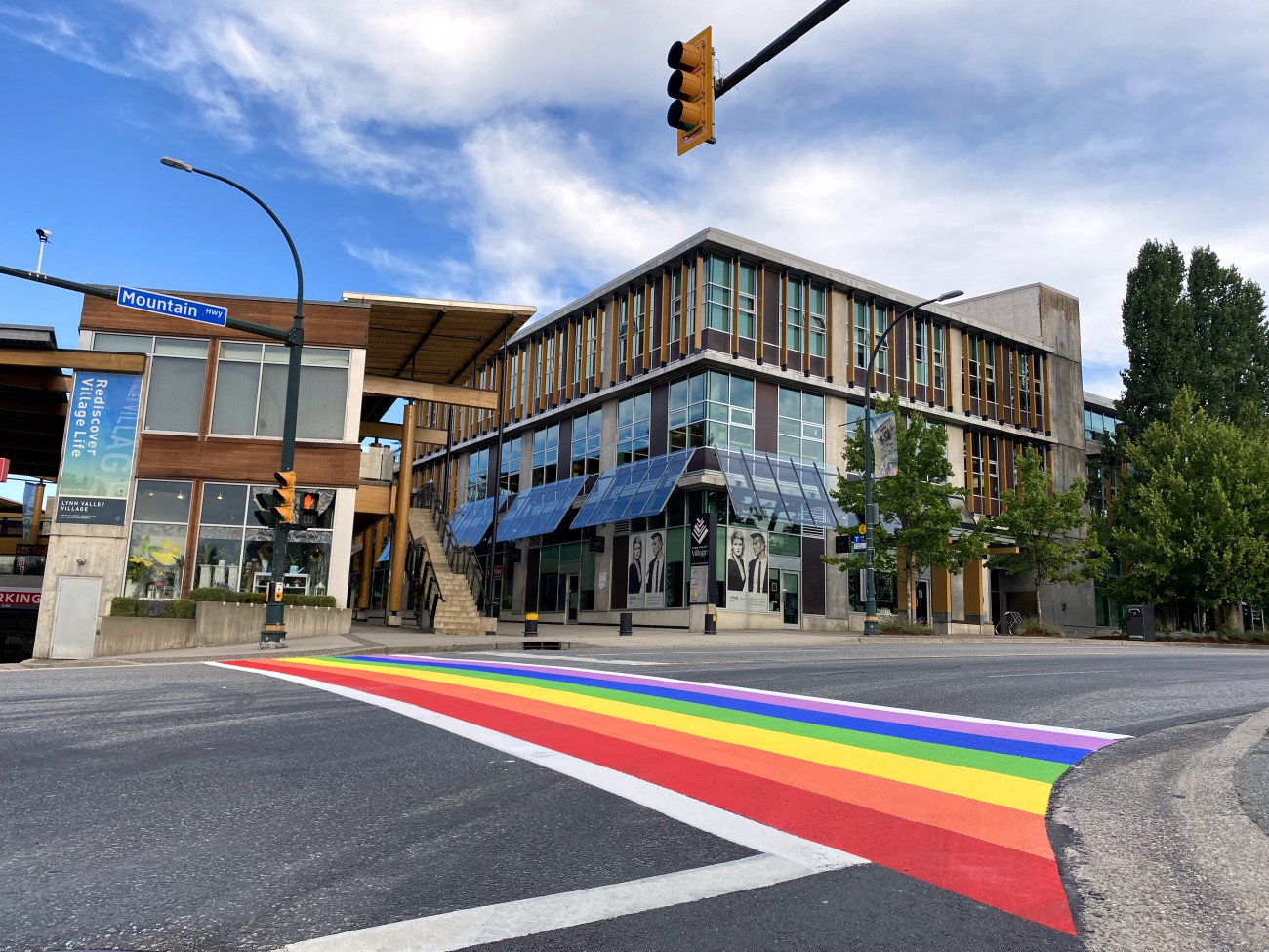 Image of rainbow crosswalk in Lynn Valley