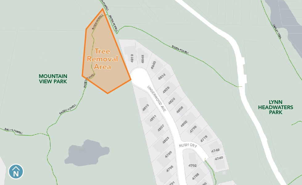  A map of the tree removal location at Mountain View Park in the District of North Vancouver. 