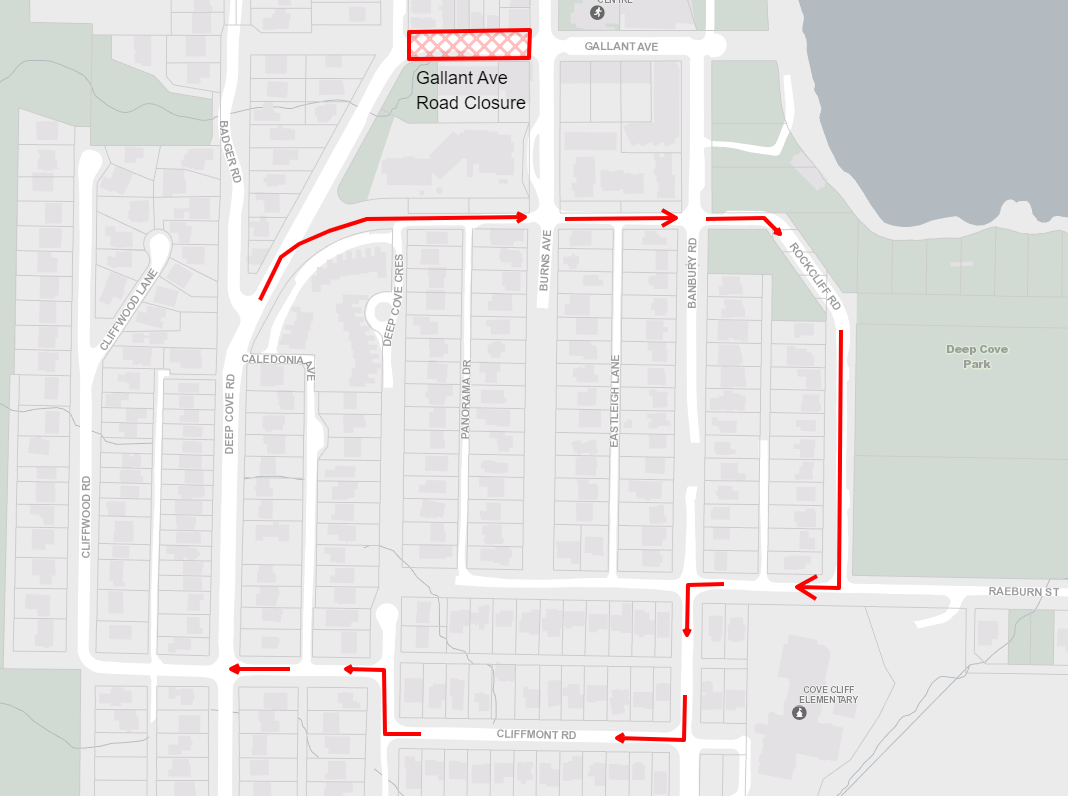 A map of the traffic detour on upper Gallant.