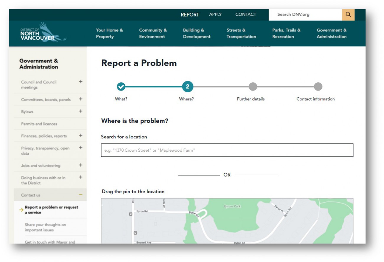 A prototype of the District's new report a problem feature