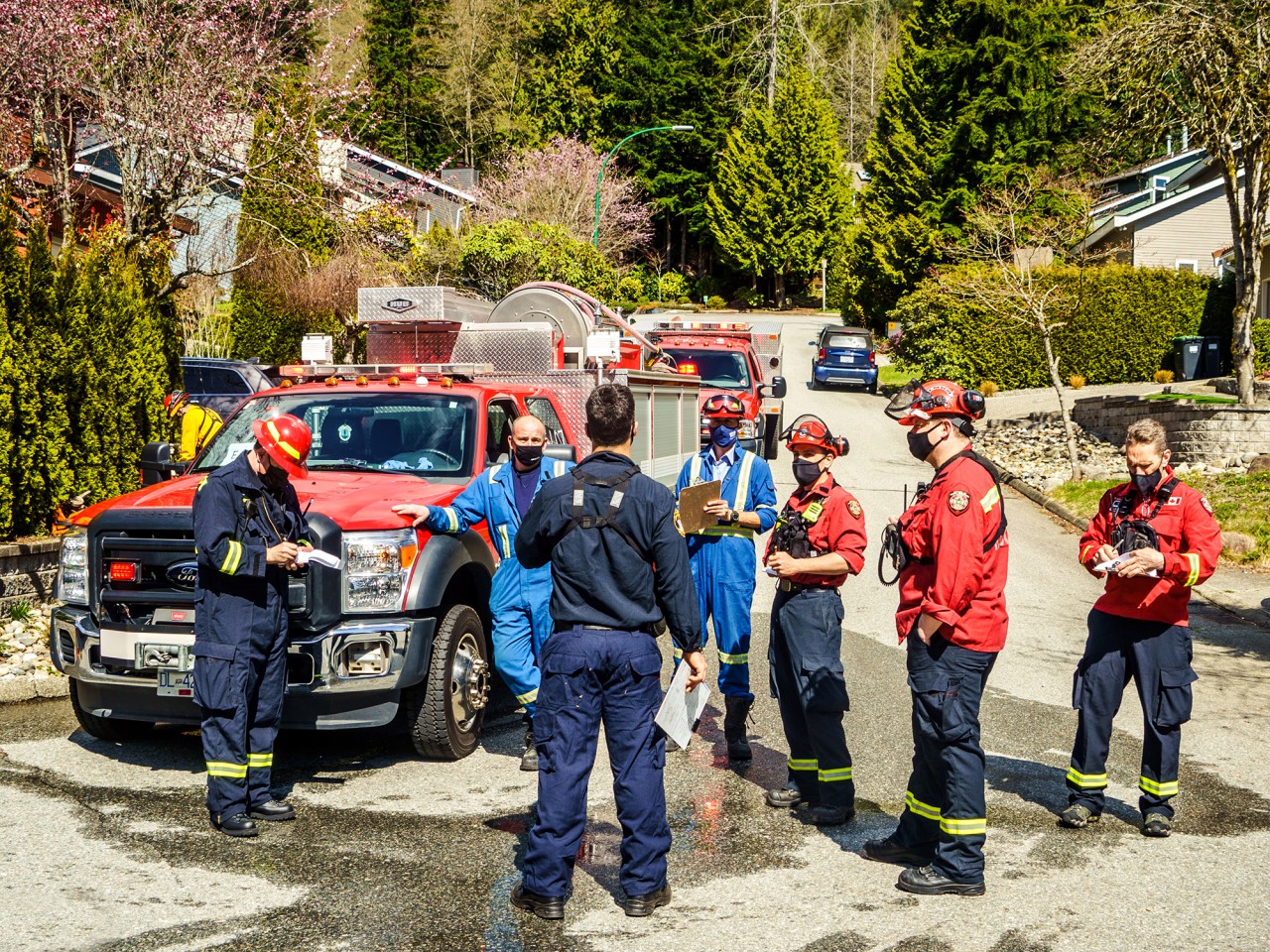 A group of firefighters prepare for wildfire training. 