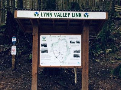 Information kiosk with trail map and local heritage facts (Fromme Mountain Kiosk)
