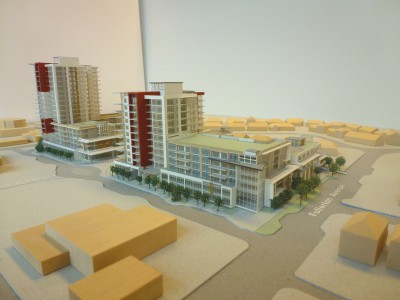 Model of LARCO development looking southwest from Capilano Rd and Fullerton Ave