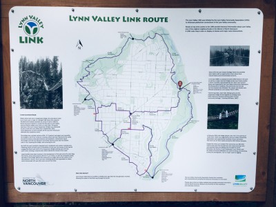 Information kiosk with trail map and local heritage facts (Lynn Canyon Park Kiosk)