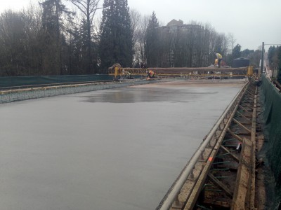Concrete being poured on the new Keith Road Bridge deck