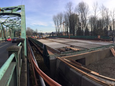 Deck surface being added to the first half of the new Keith Road bridge