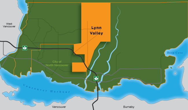 Map illustration showing the boundaries of Lynn Valley in North Vancouver District