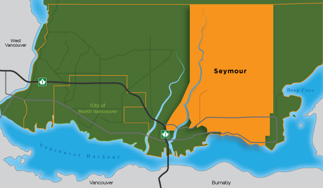Map illustration of the Seymour area