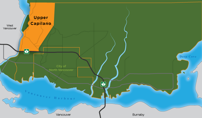 Map showing the boundaries of Upper Capilano in North Vancouver District