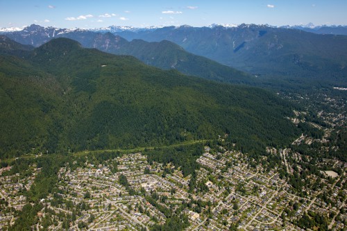 A mountainous area with residential development. 