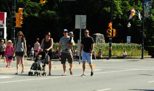 Two families with children in strollers